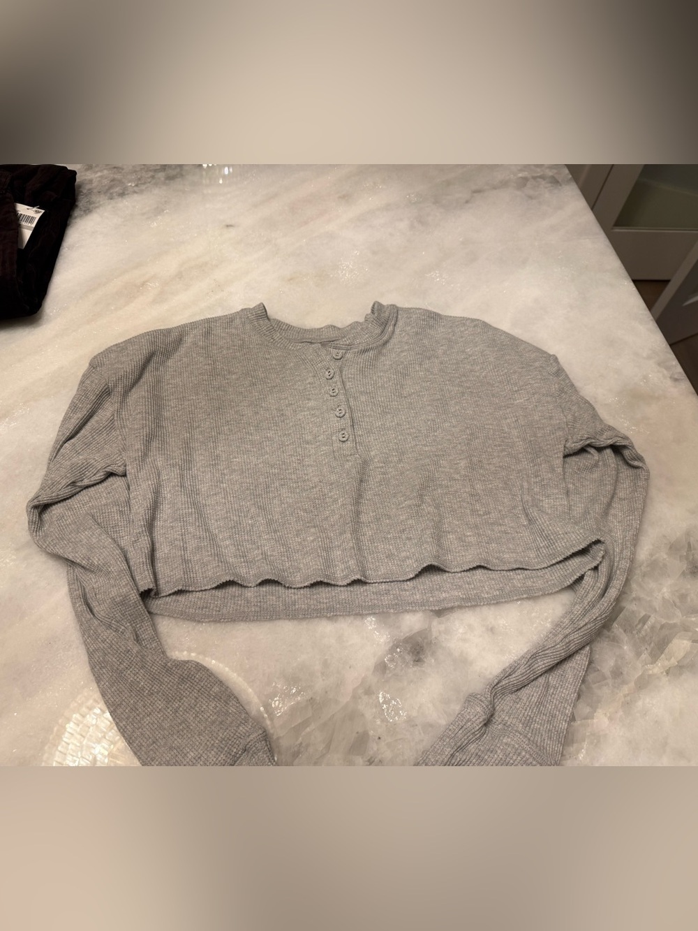 SKIMS Gray Ribbed Cropped Henley